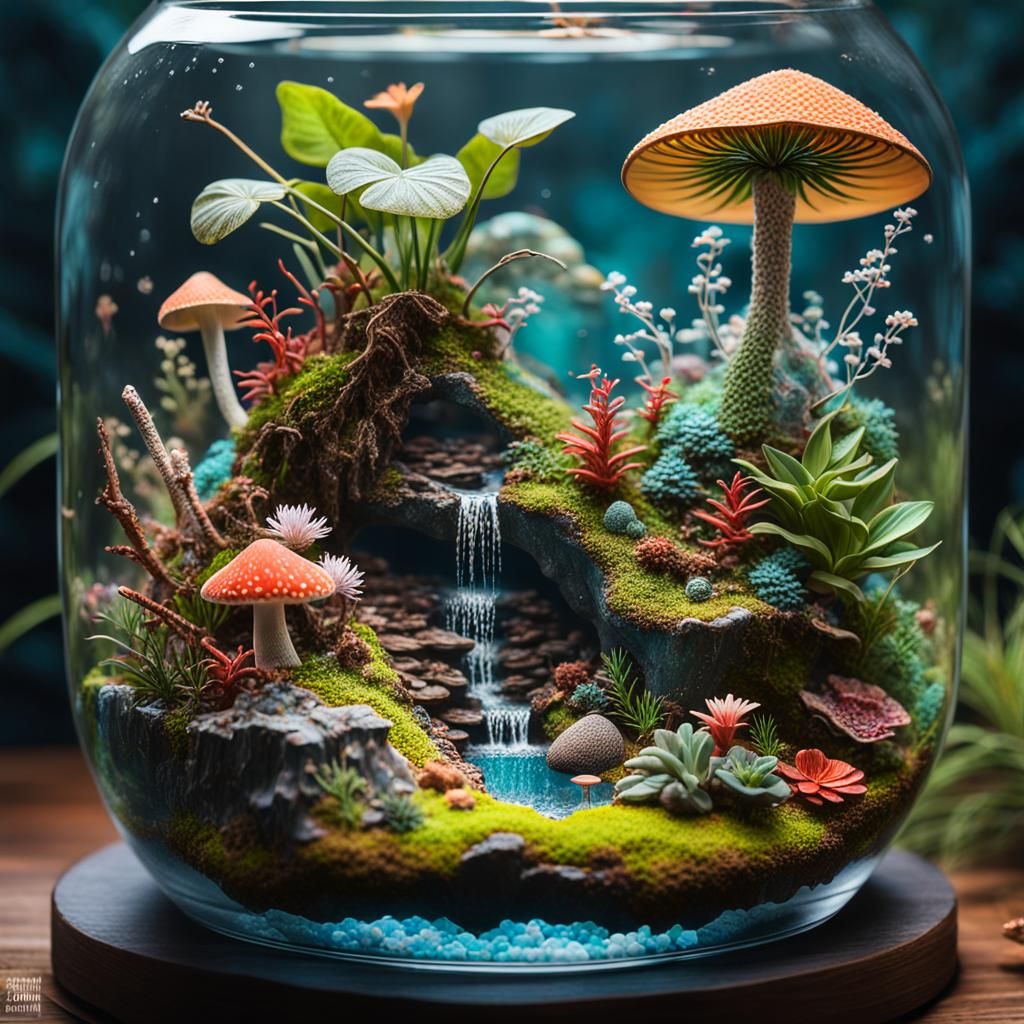 Detailed 3D Terrarium with Miniature Ecosystem