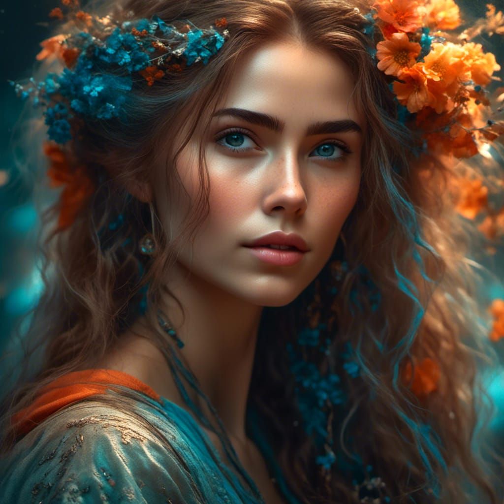 Beautiful Girl Portrait in Art Nouveau Style