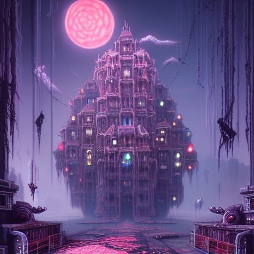 Spooky Cute Spiders in Afrofuturist Cityscape