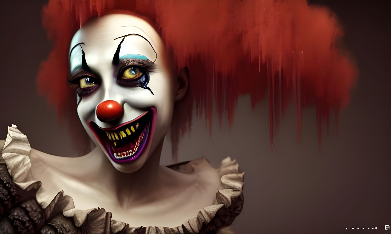 Ominous Clown Girl Crawling: Detailed Digital Painting