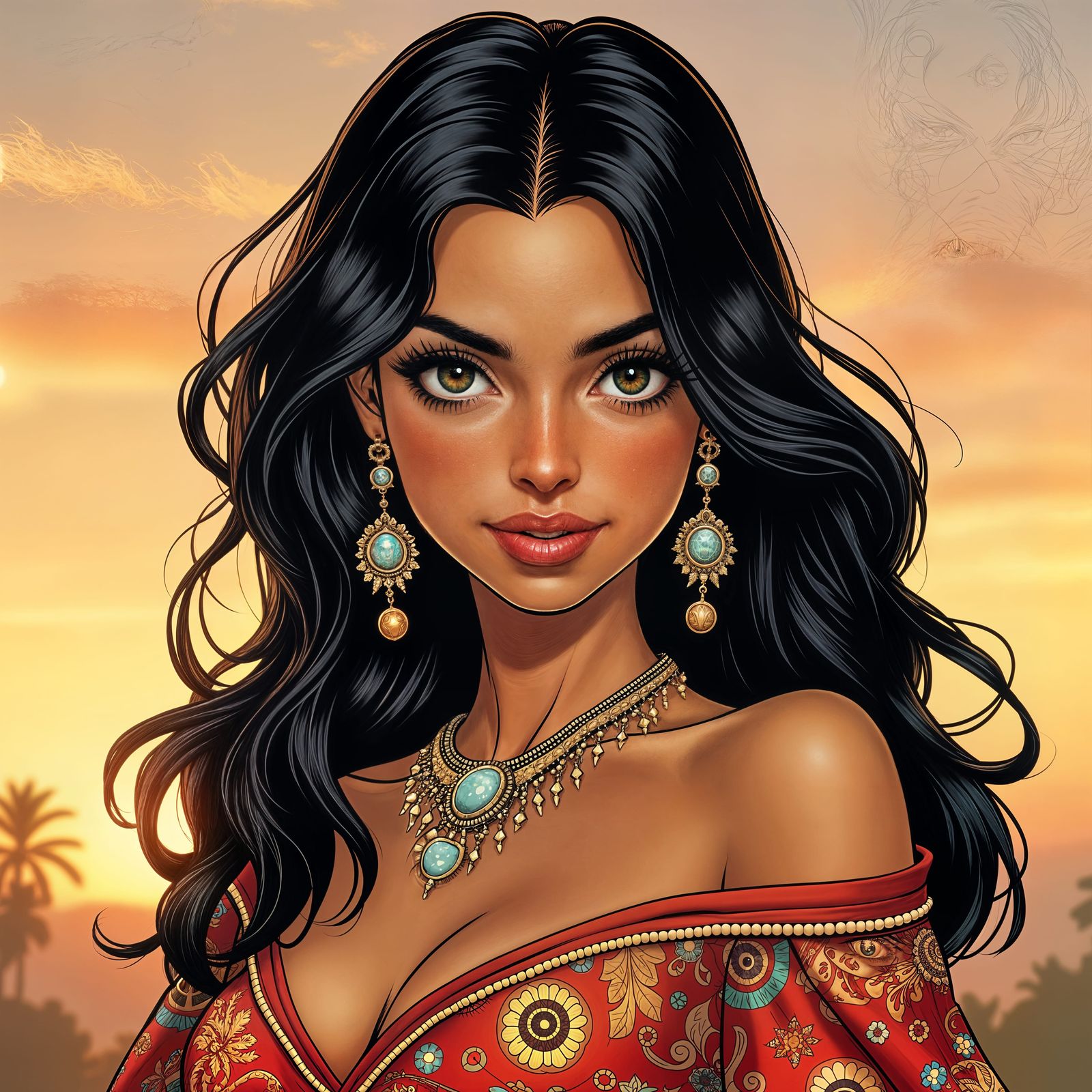Stunning Arab Argentinian Woman in Comic Book Style