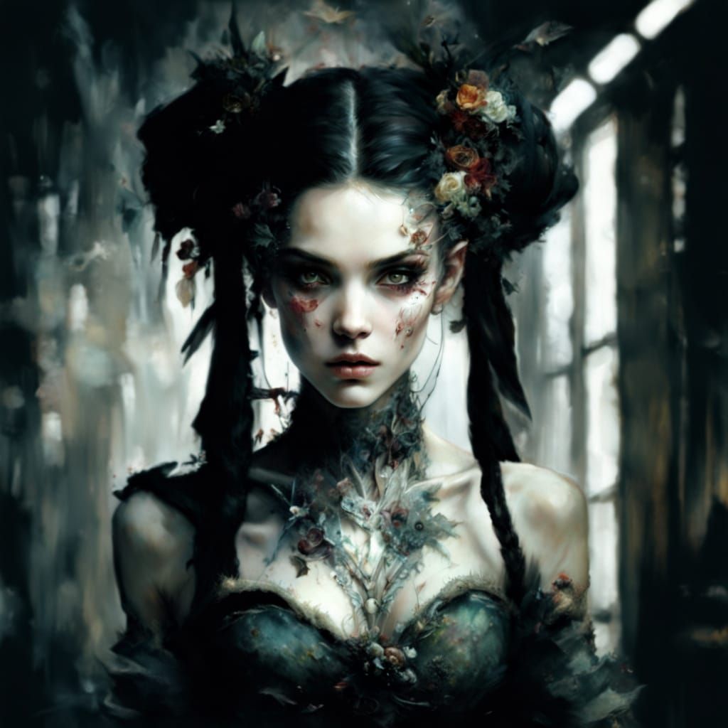 Goth Girl in Whimsical Victorian Style