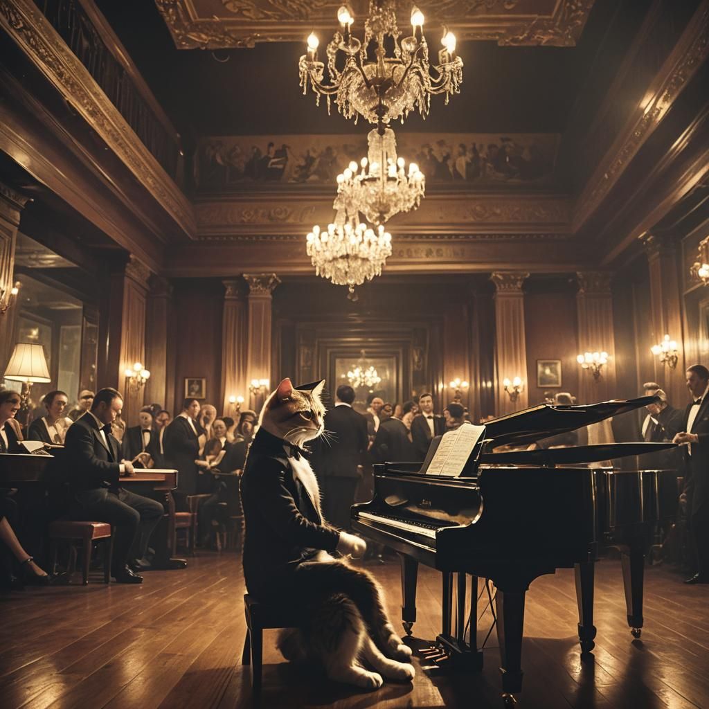 Cat Pianist in Concert Saloon: Film Noir Style