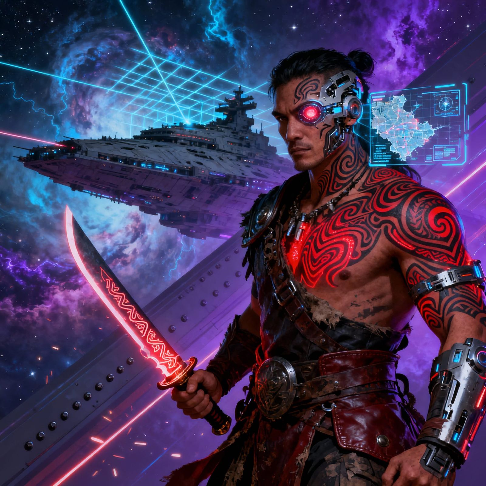 Maori Space Pirate with Glowing Tattoos