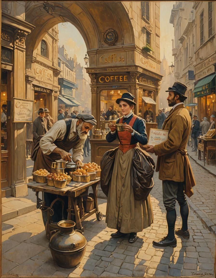19th Century Coffee Seller in Golden Light
