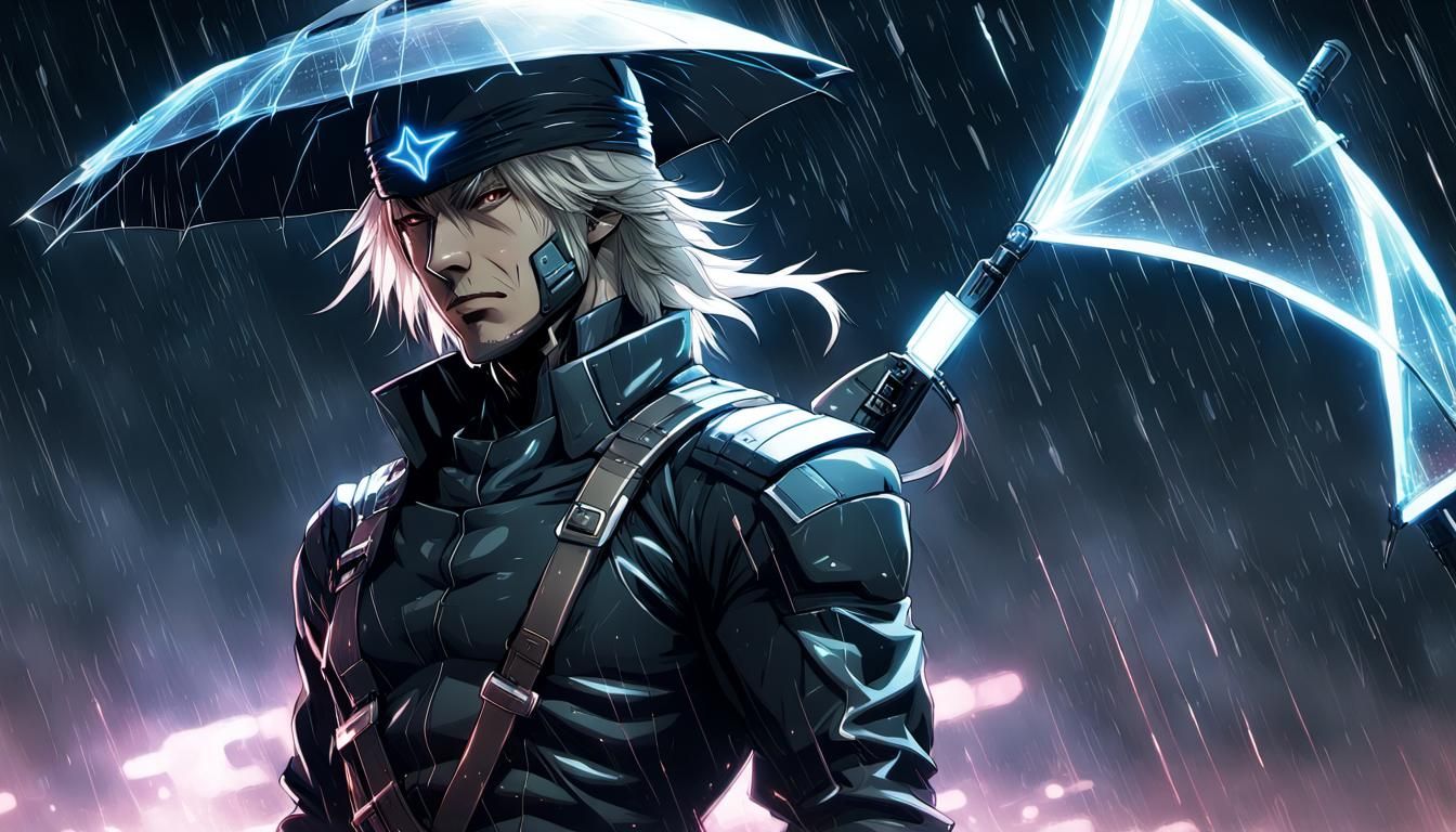 Ninja Raiden in Neon Cityscape, Anime Style