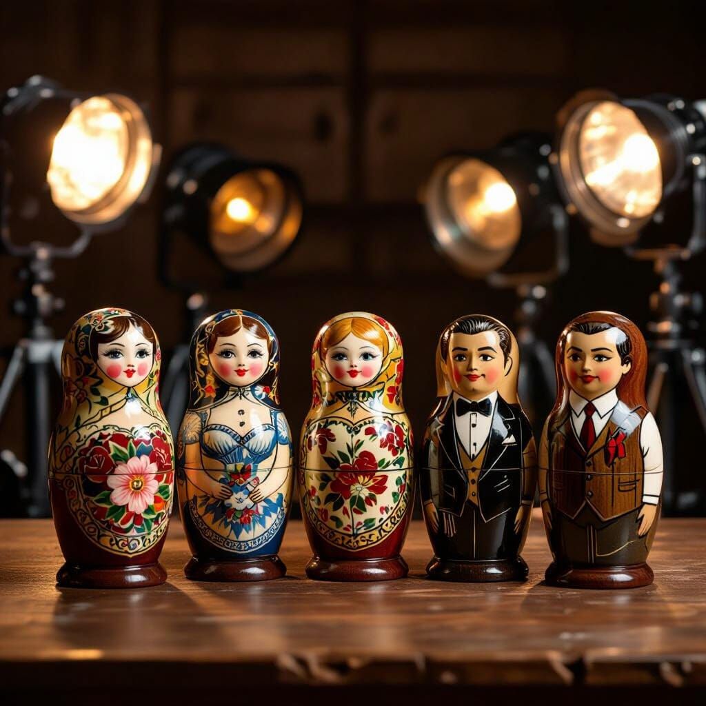 Hollywood Glamour Russian Dolls in Surrealist Style