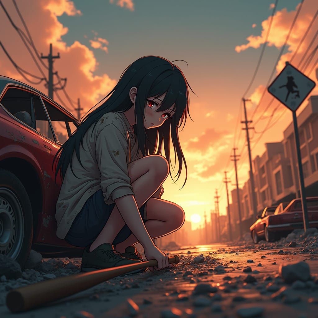 Abandoned Apocalypse: Weary Anime Warrior Clings to Life Beh...