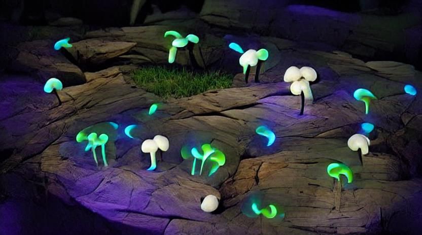 Glowing Mushrooms in a Dark Forest