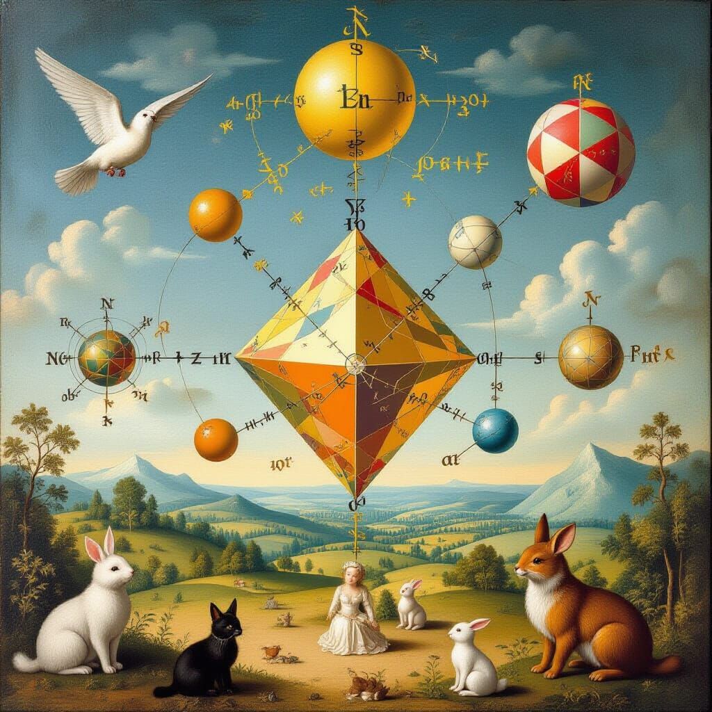 Surreal Mathematical Paradise as Hyperrealistic Oil Painting