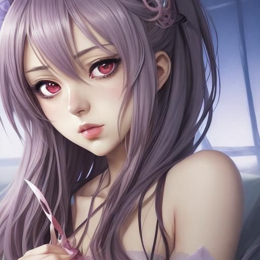 Anime Girl with Purple Hair in Manga Style