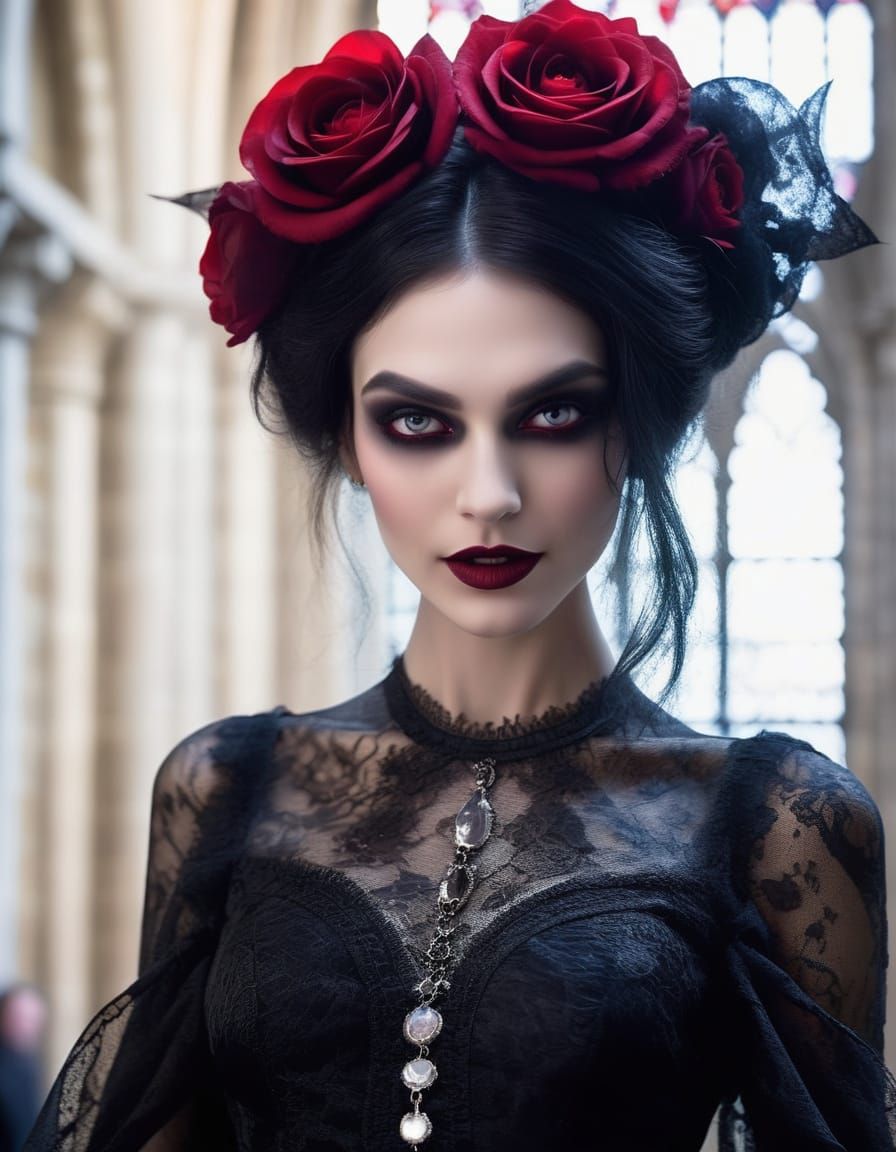 "A mesmerizing female vampire with porcelain skin"