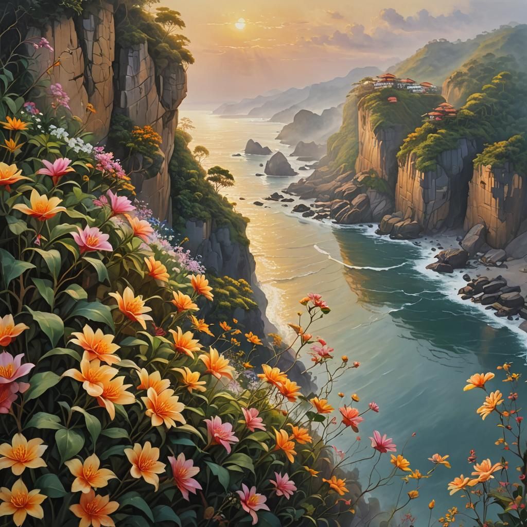 Wijayakusuma Flower Blooms on Cliff in Mystical Realism