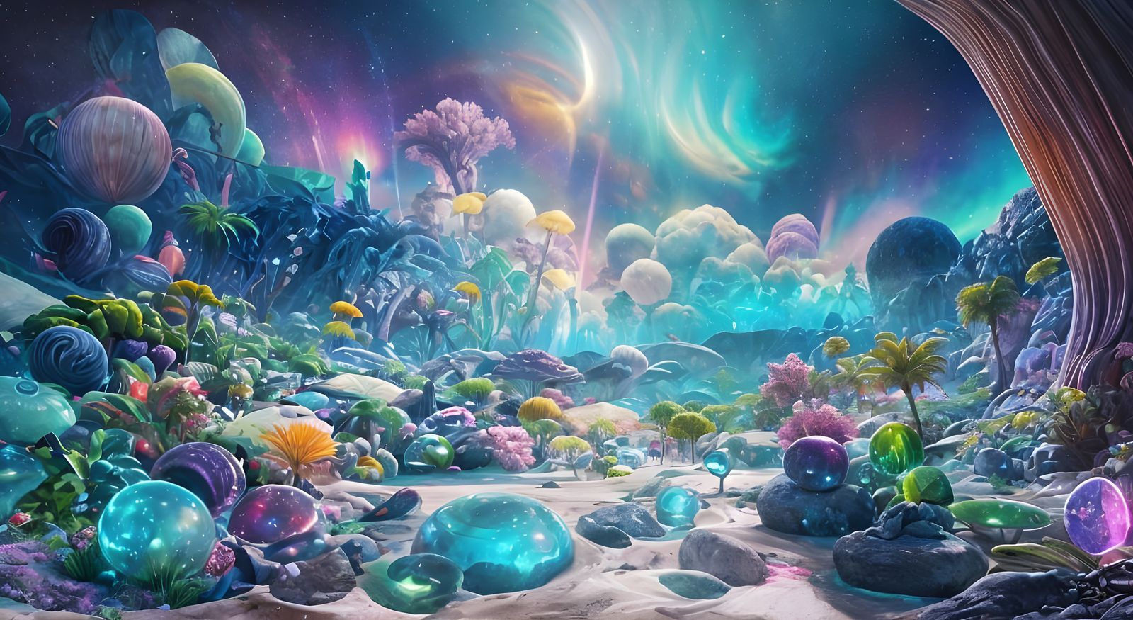 Surreal Cosmic Utopia Garden of Radiant Blooms