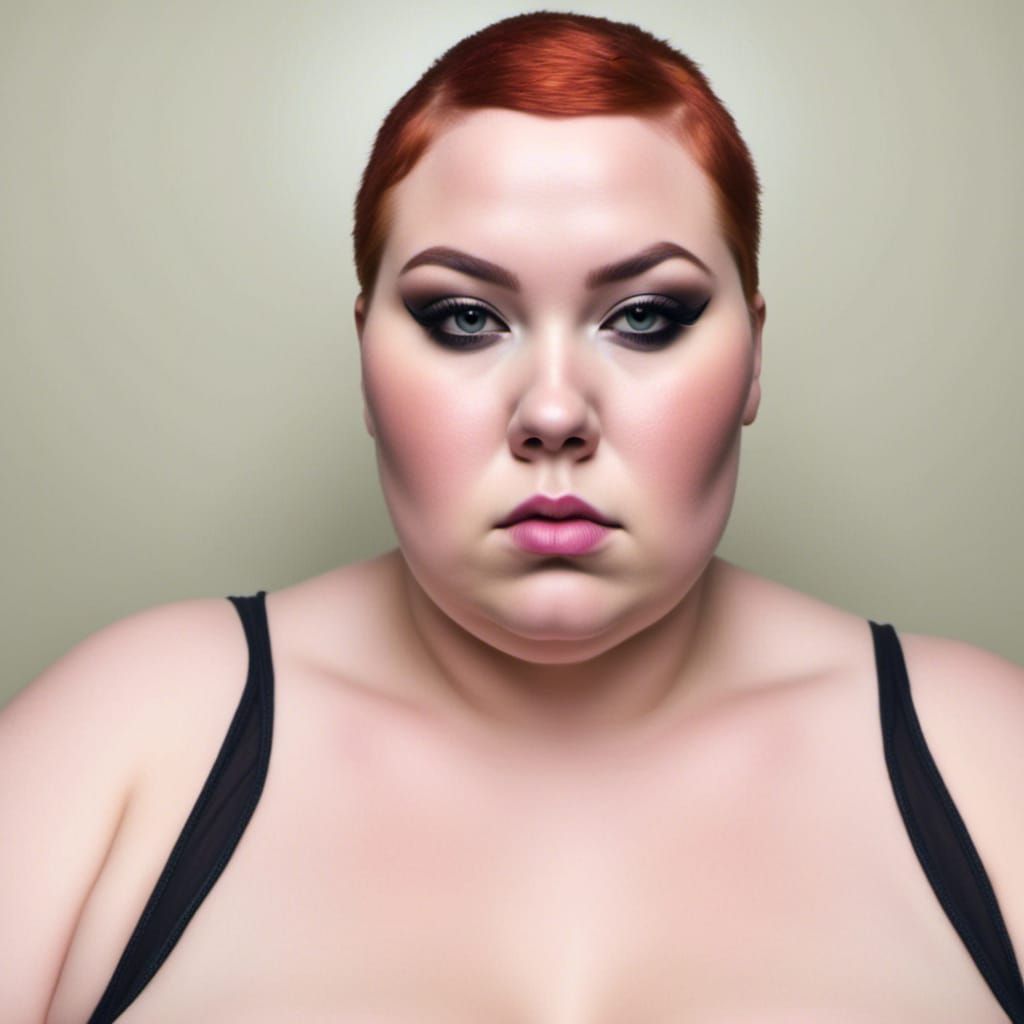 Curvy Woman with Shaved Head Portrait