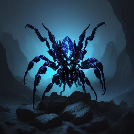 Ethereal Scorpion Spider Hybrid in Dark, Crystalized Horror