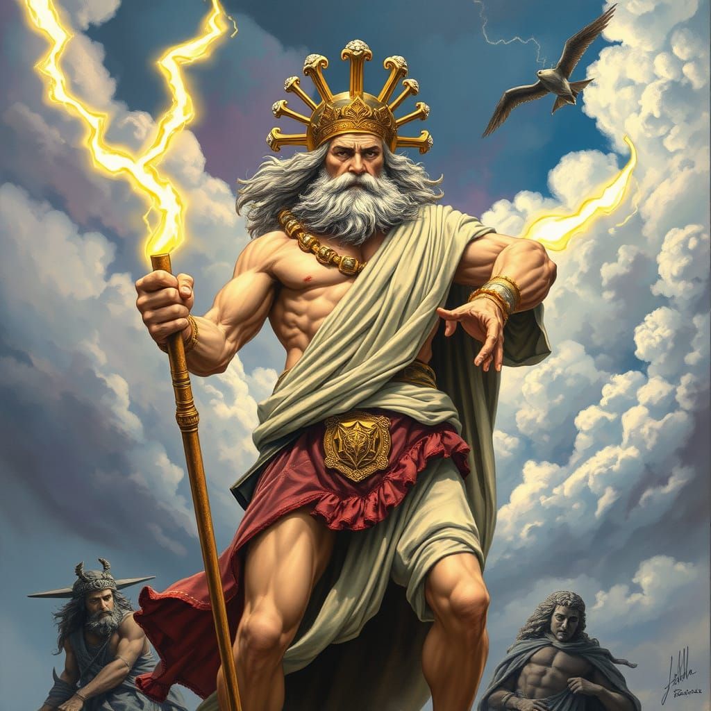 Zeus in a Fiery Storm of Ancient Greek Mythology