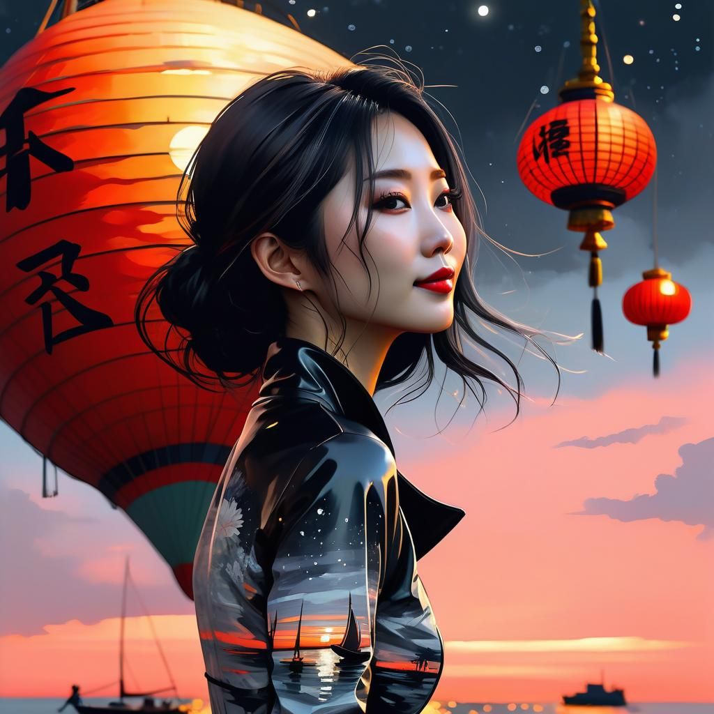 Moonlit Boat Digital Watercolor Summerscape