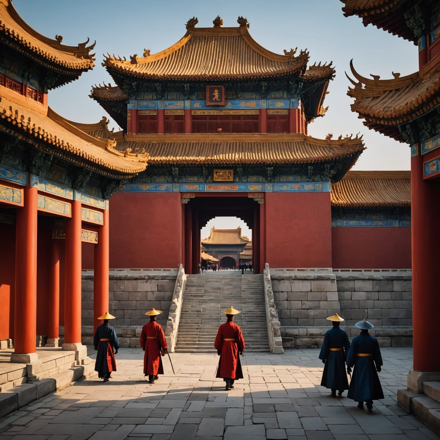 Celestial Eclipse Over Magical Forbidden City with Light Dra...