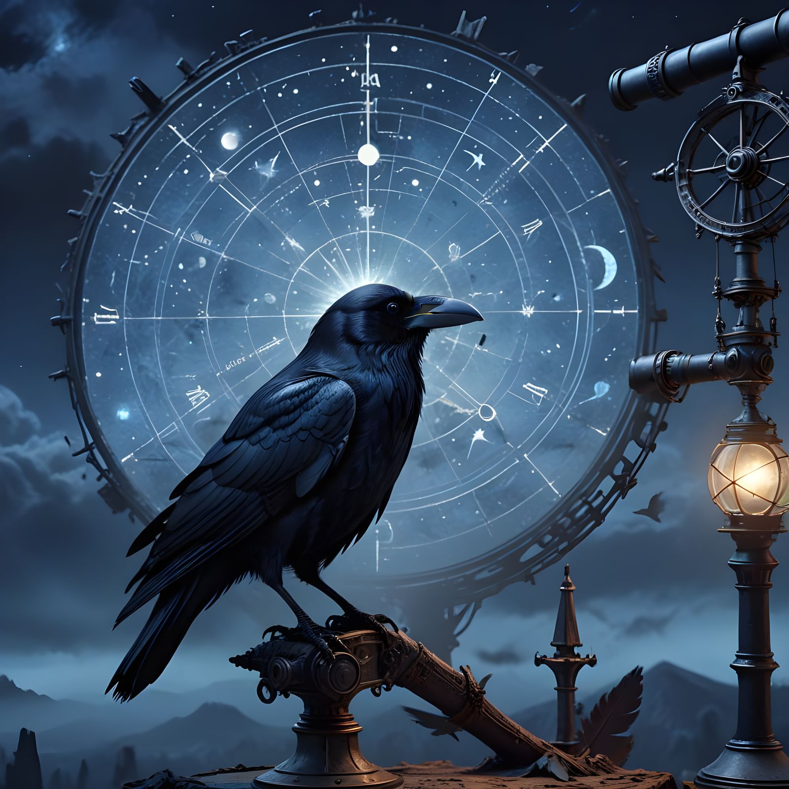 Twilight Raven in Celestial Astronomy Scene