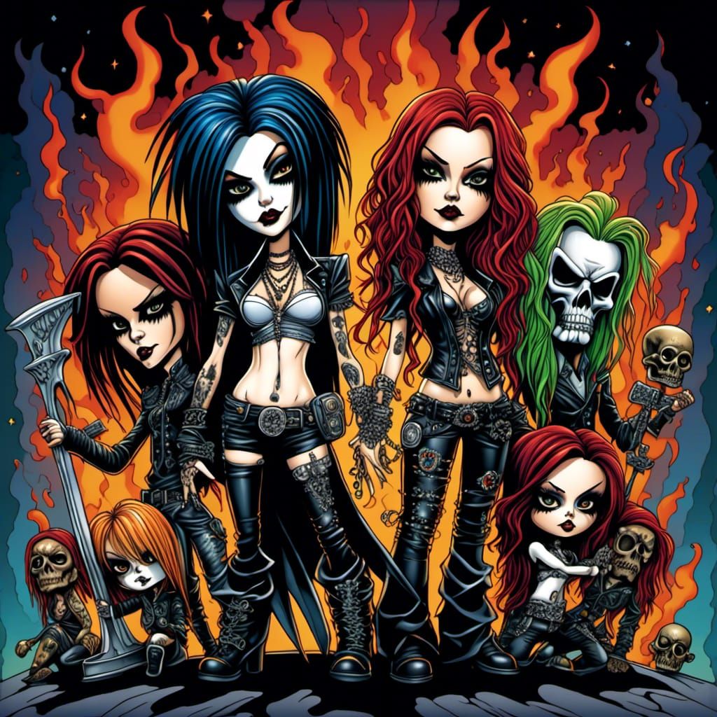 Chibi Female Metal Band in 2000s Y2K Style