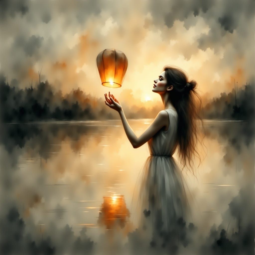 Woman Releases Lantern in Dreamy, Ethereal Light