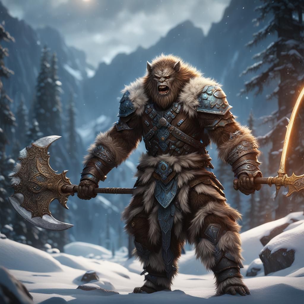 Armored Yeti Warrior with Glaive in Detailed Painting