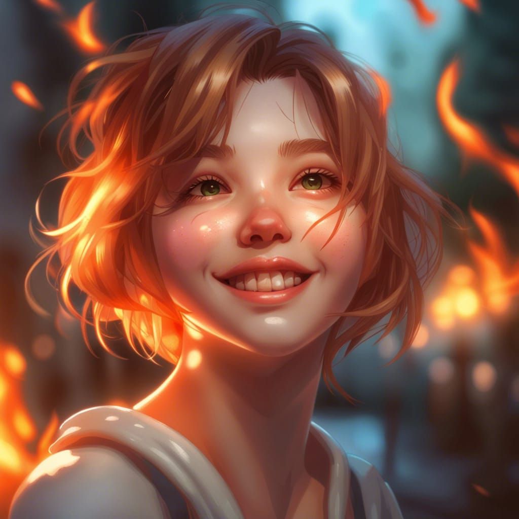 Anime Cottagecore Girl Portrait with Glowing Edges