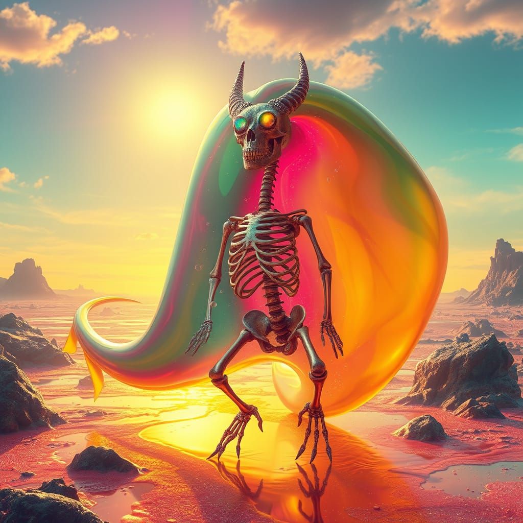 Surreal Slime Creature with Dragon Skeleton