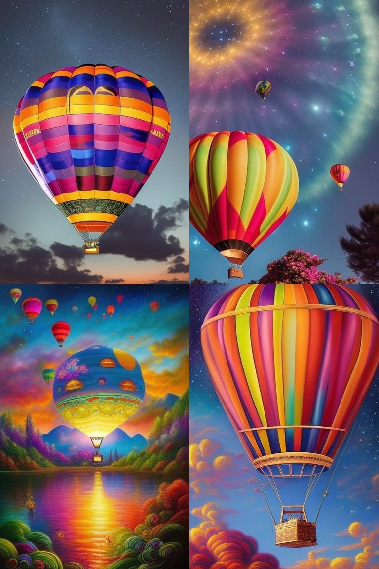 Colorful Hot Air Balloon in Night Sky Fantasy Art