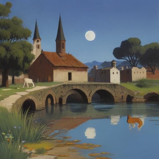 Surreal Cat Landscape: Miro and Levitan Inspired