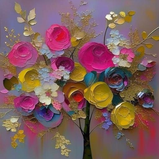 Metallic Rose Branch in Dreamy Colors