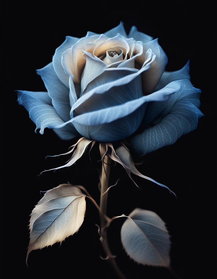 "A beautiful illustration of a translucent blue rose"