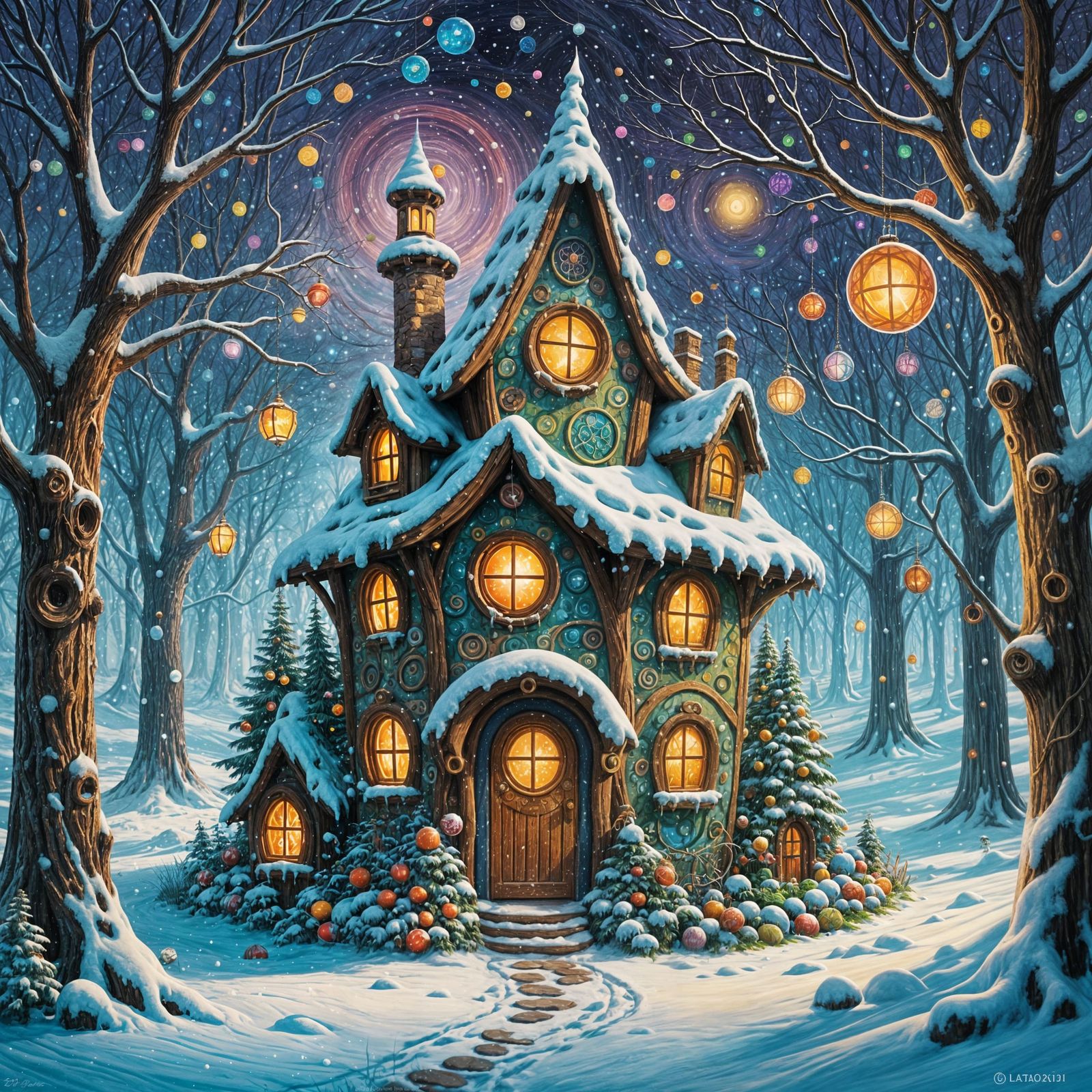 Enchanted Christmas Fairy House in Graffiti Art Style