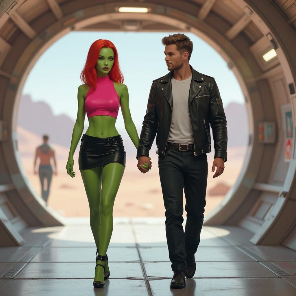 Alien Woman with Red Hair on Mars Base