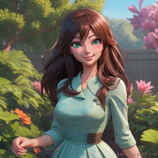 Anime Girl in Magical Garden, 3D Rendered Art