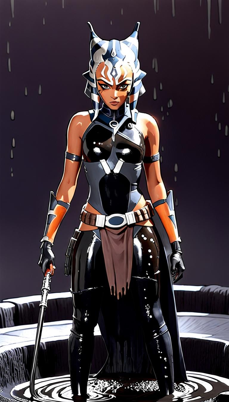 Disturbing Tar-Covered Figure in Dark Horror Style