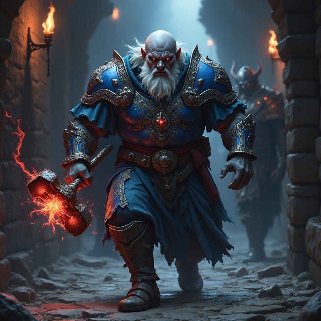 Fierce Duergar Cleric of Laduguer in Dramatic Fantasy Scene