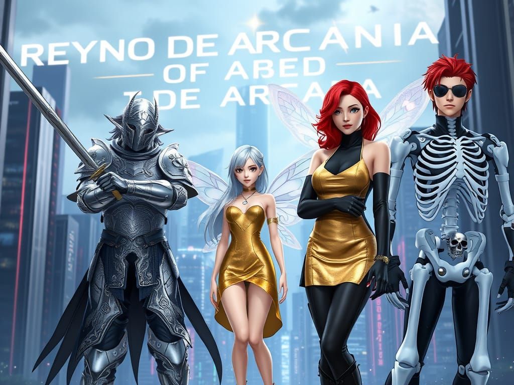 Epic Fantasy Warrior in Aluminum Armor with Fairy and Androi...