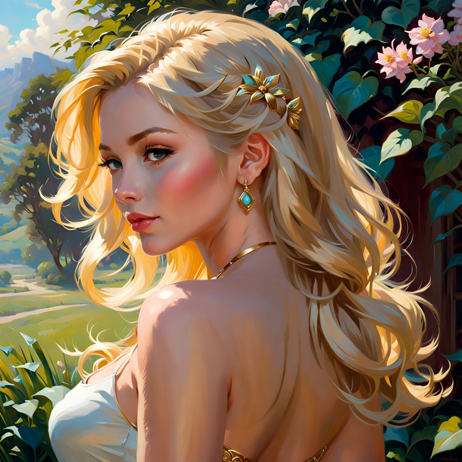 Gorgeous Blonde Woman in a Sunny Fantasy Painting