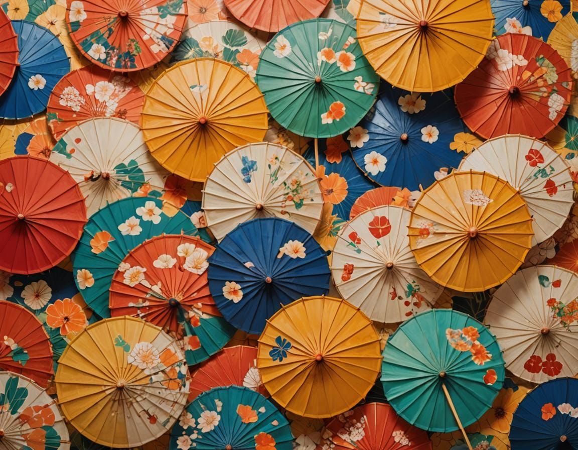 Collection of traditional Japanese umbrellas, "wagasa"