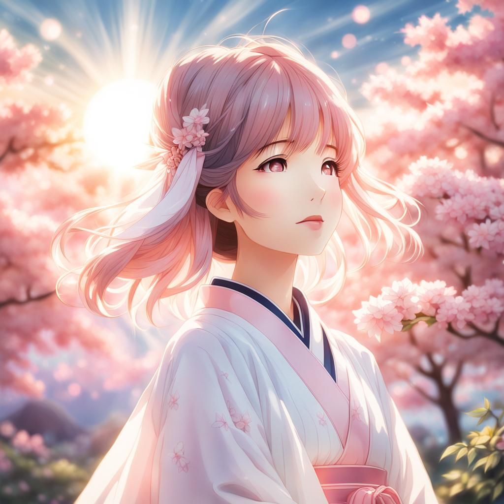 Cute Japanese Girl in Pastel Watercolor Style