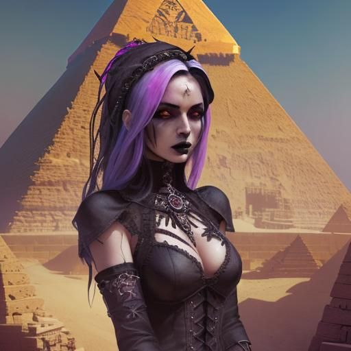 Gothic Necromancer at the Pyramids: Hyperrealistic Concept A...