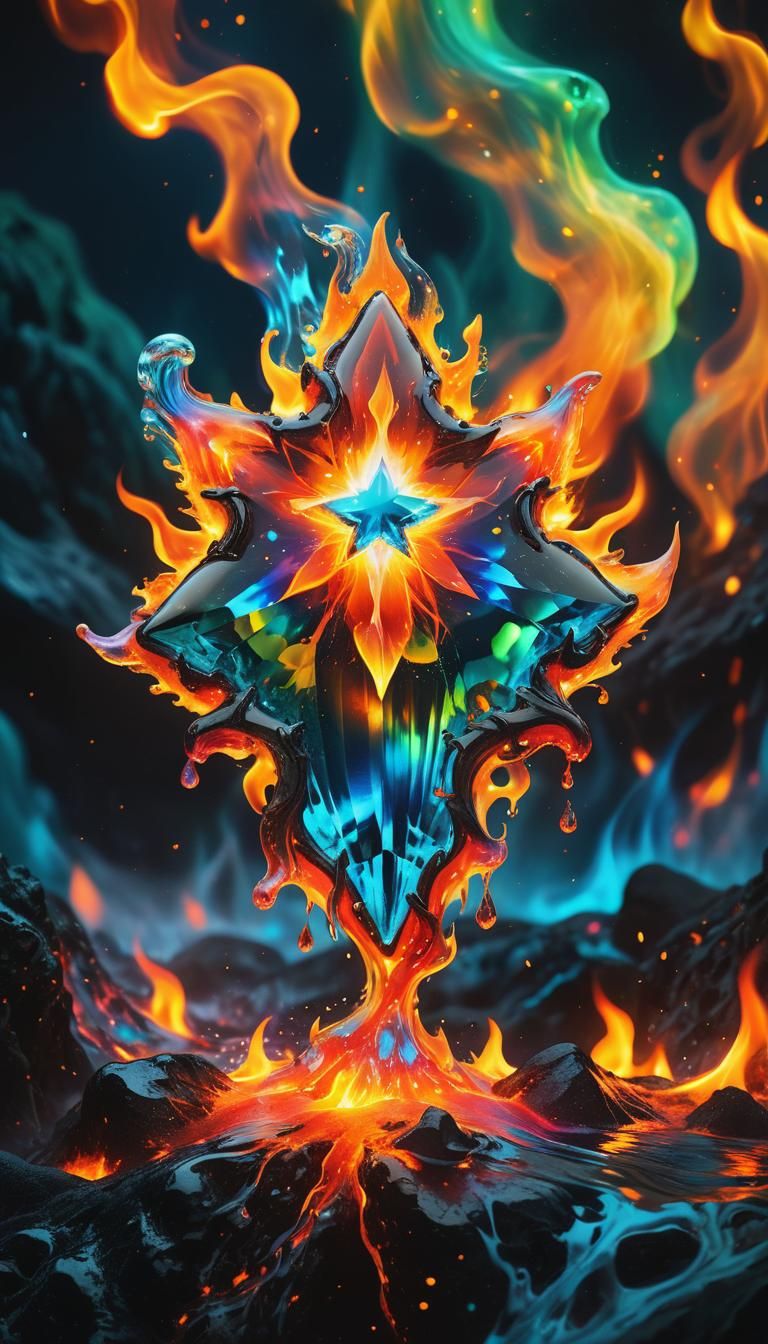 Rainbow Gemstone Fire Elemental in Surreal Style