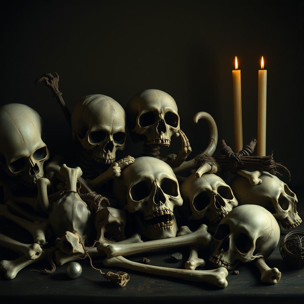 Mysterious Skeletons in Haunting Golden Lighting