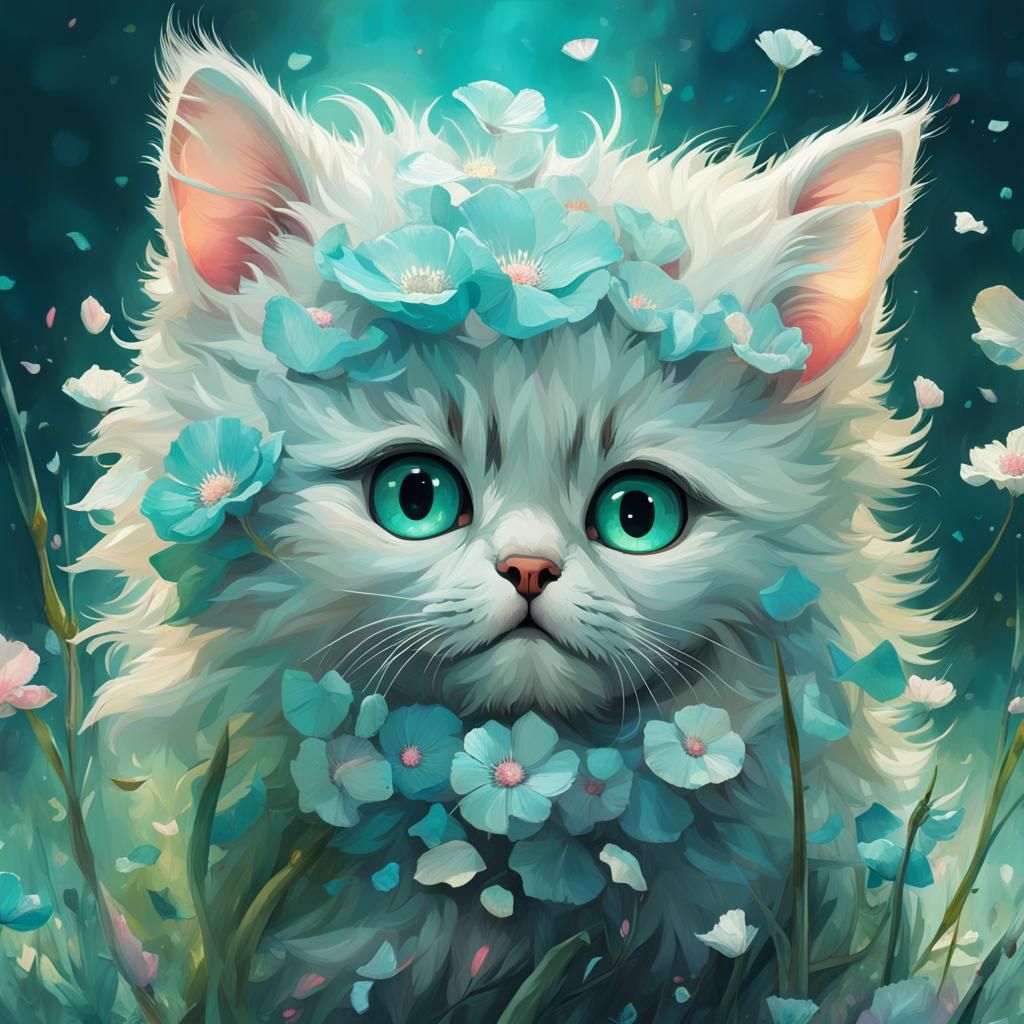 Cute Cat with Flowers: A Digital Masterpiece