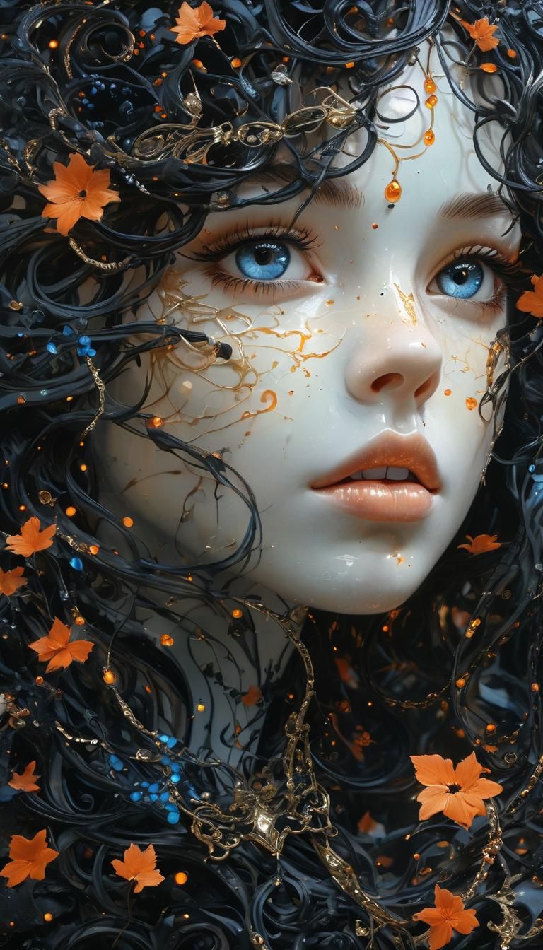 Marble Goddess with Gemstones in Oil Painting Style