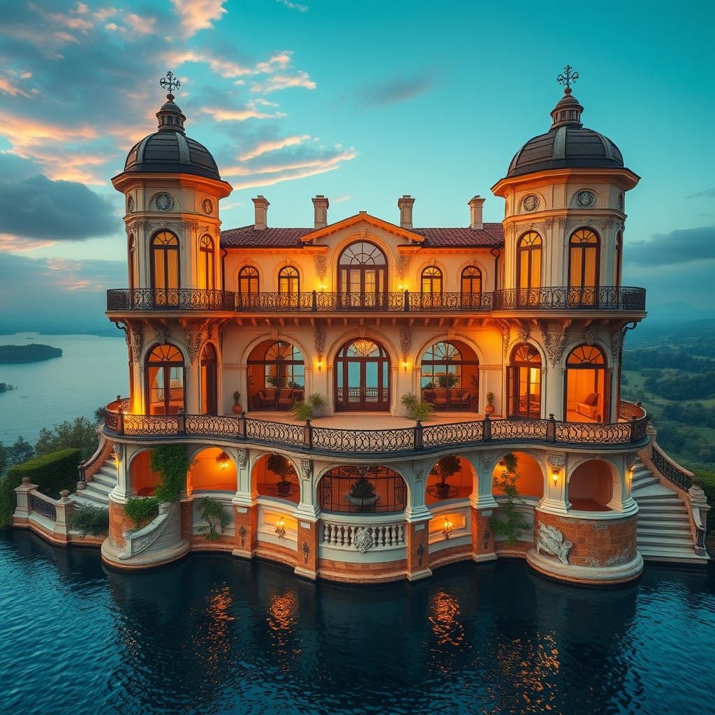 Grand Tuscan Mansion Overlooks Serene Lake