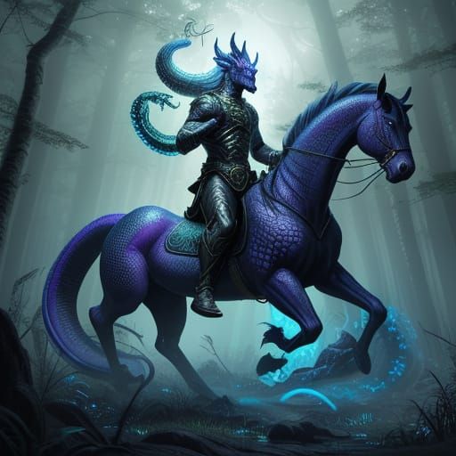 Fantasy Horse-Python Hybrid in Misty Forest