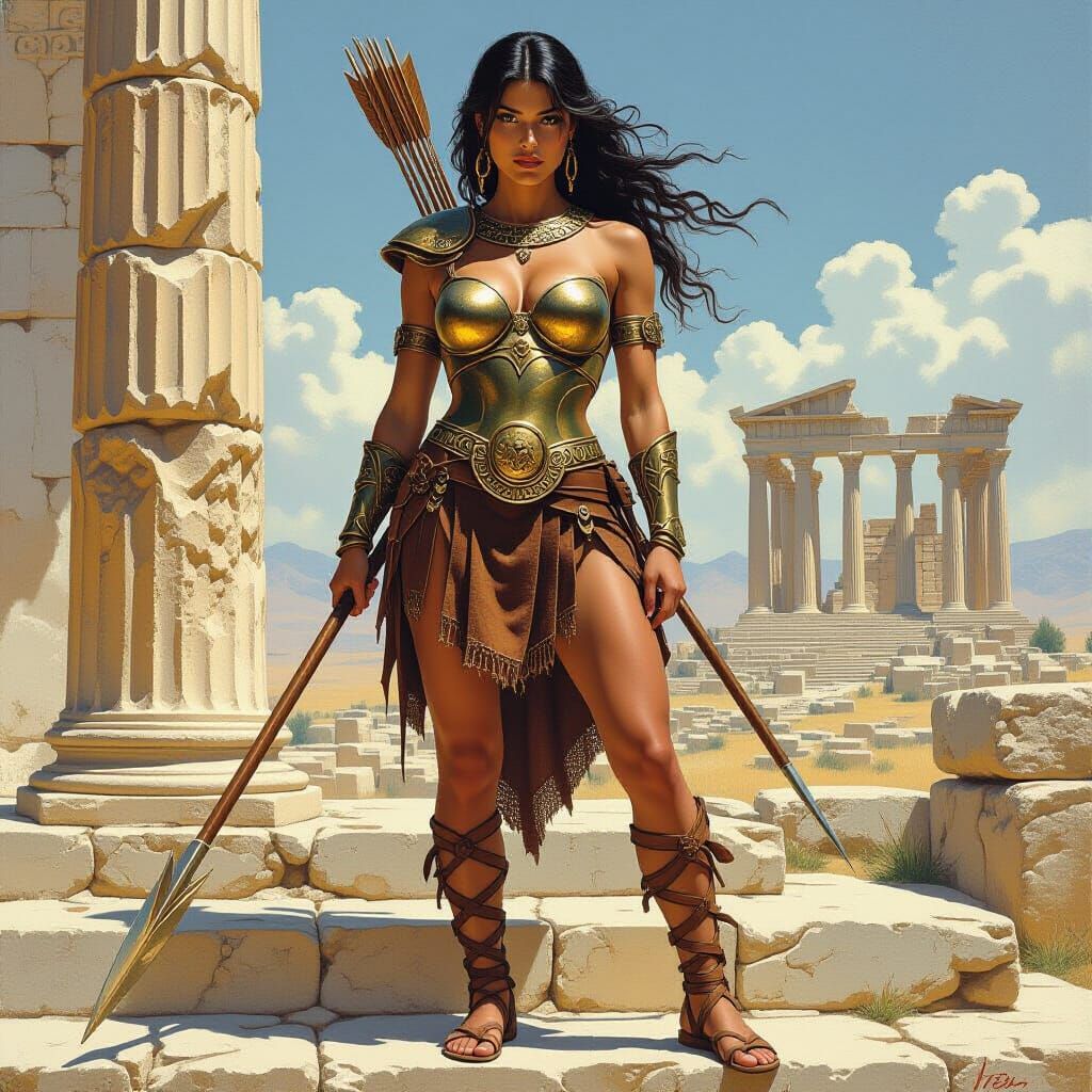 Macedonian Huntress with Spear, in Fantasy Art Style